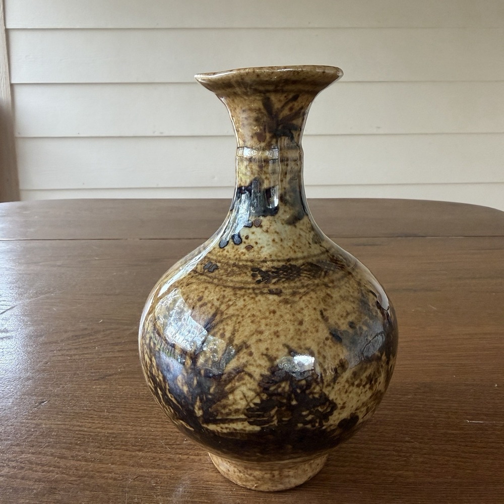 Vintage 1970s Studio Art Pottery Weed Pot Vase - MCM Glazed Stoneware